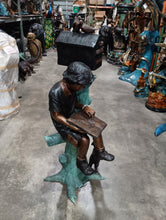 Load image into Gallery viewer, Bronze Reading Boy with Dog Mailbox Statue