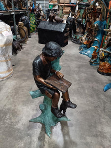 Bronze Reading Boy with Dog Mailbox Statue