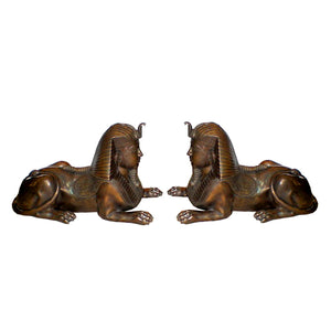 Large Egyptian Bronze Sphinx Statue Pair