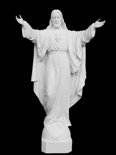 Sacred Heart of Jesus with Open Arms Italian Marble Statue - 39”H