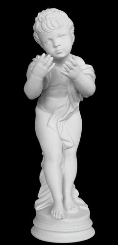 Gesturing Marble Boy Sculpture Blowing Kisses  - 18”H