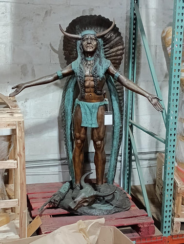 Bronze Native American Indian Chief Statue - 73”H