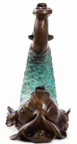 Lucky Bronze Chinese Dolphin Candle Holder - 12”H