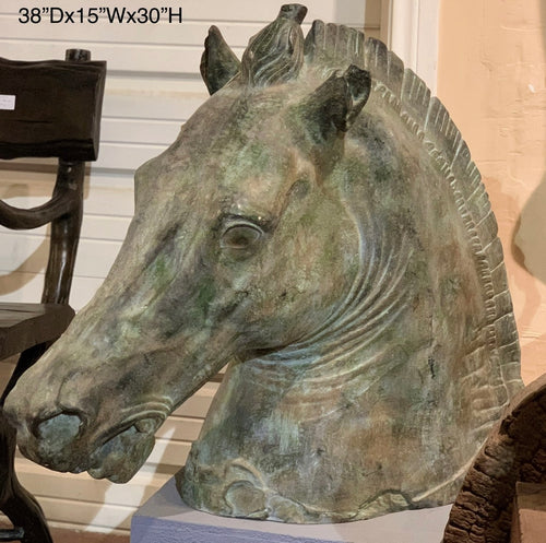 Large Bronze Roman Horse Head Sculpture - 30”H