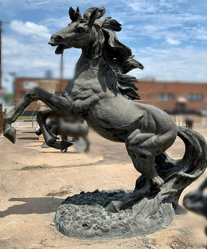 Monumental Majestic Bronze Rearing Horse Statue