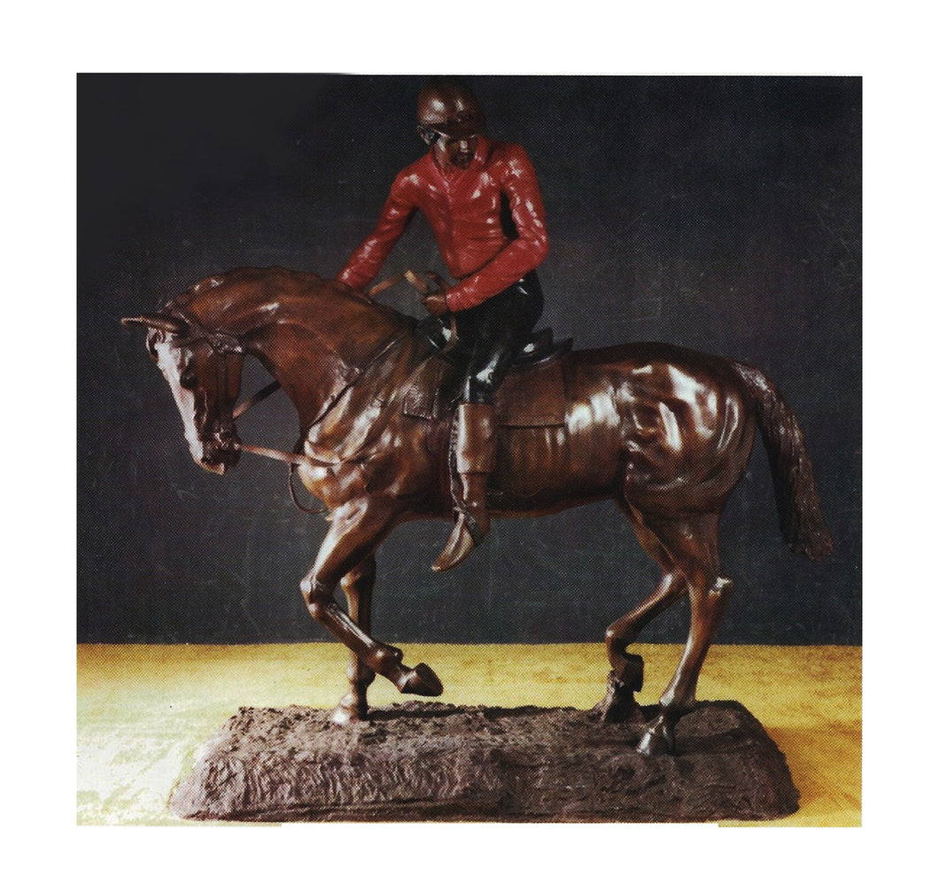 Bronze Life Size Jockey on Horse Statue - Colored