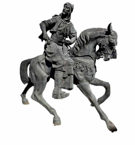 Life Size Bronze Arab Hunter on Horse Statue - 73”H