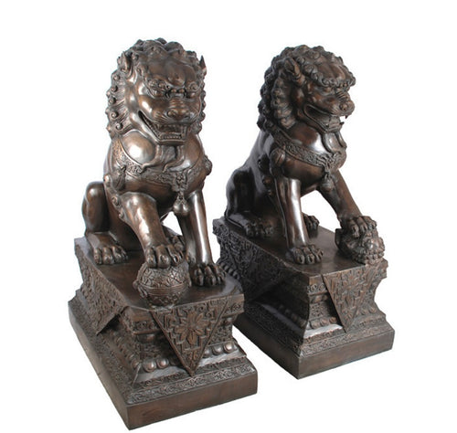Bronze Chinese Foo Dog Statues Pair - 42”H