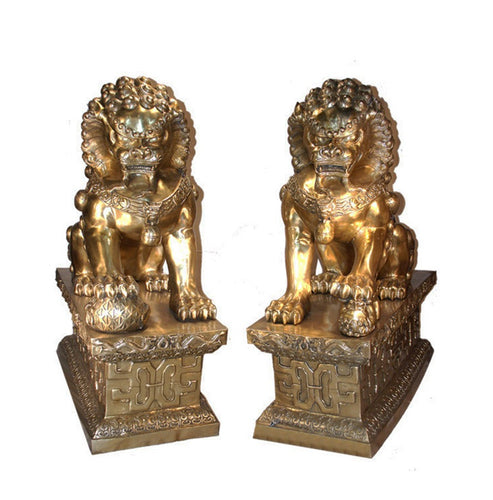 Bronze Chinese Guardian Lions Pair - 42”H