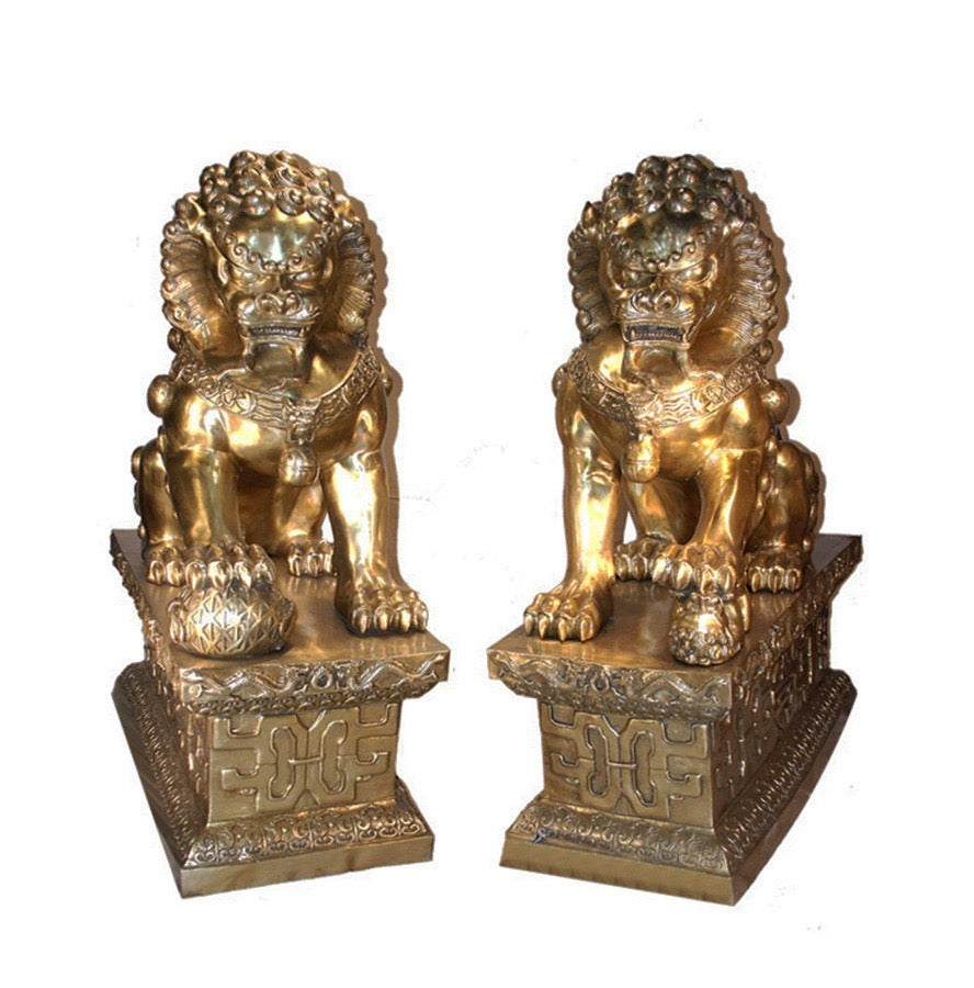 Bronze Chinese Guardian Lions Pair - 42”H