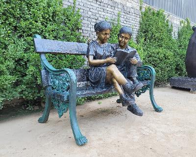 Large Bronze Reading Boy and Girl Library Statue – timelessbronze.com