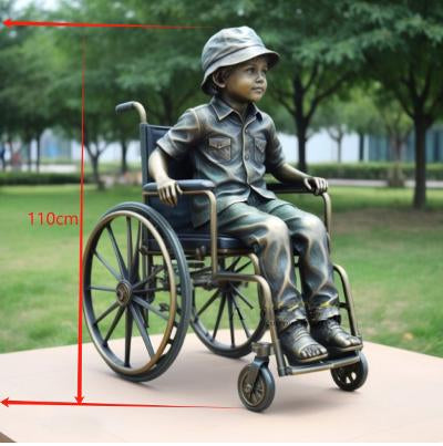 Bronze Special Needs Child on Wheelchair Statue - 44”H