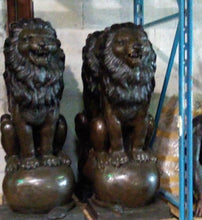 Load image into Gallery viewer, Bronze Sitting Lion Sculptures on Ball