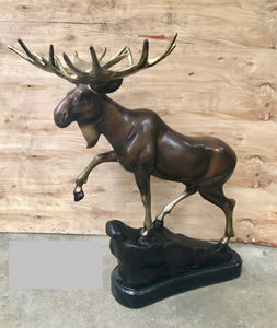 Bronze Moose Sculpture on Marble Base