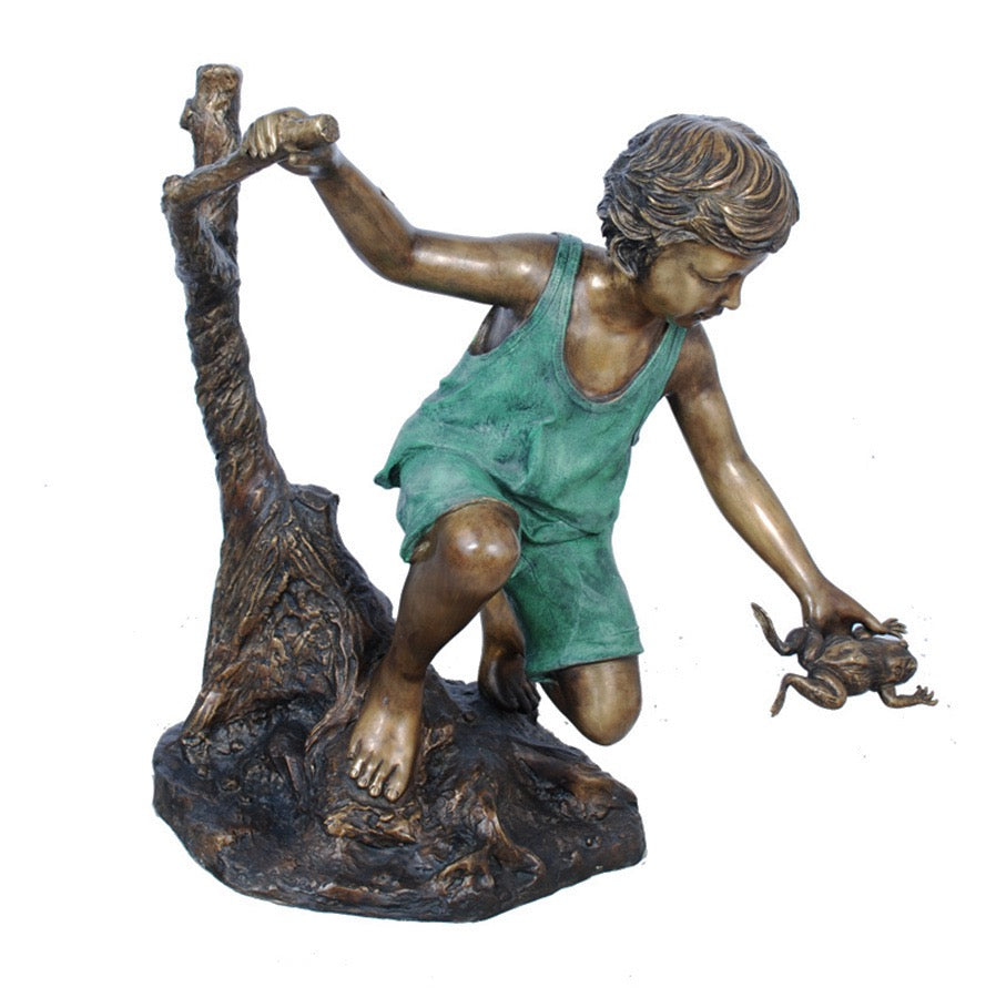 Boy Playing with Frog Bronze Sculpture