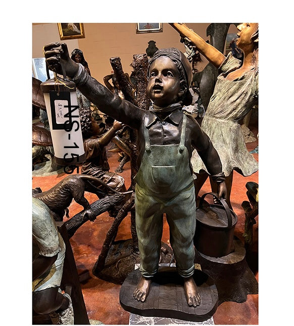 Bronze Boy Lamp Statue