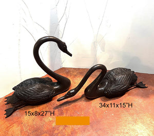 Pair of Elegant Bronze Swan Statues