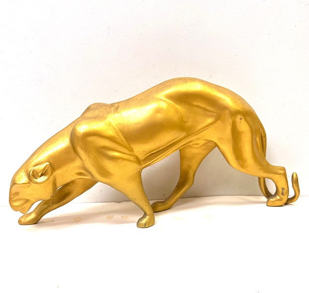 Tabletop Bronze Cougar Sculpture in Gold Finish