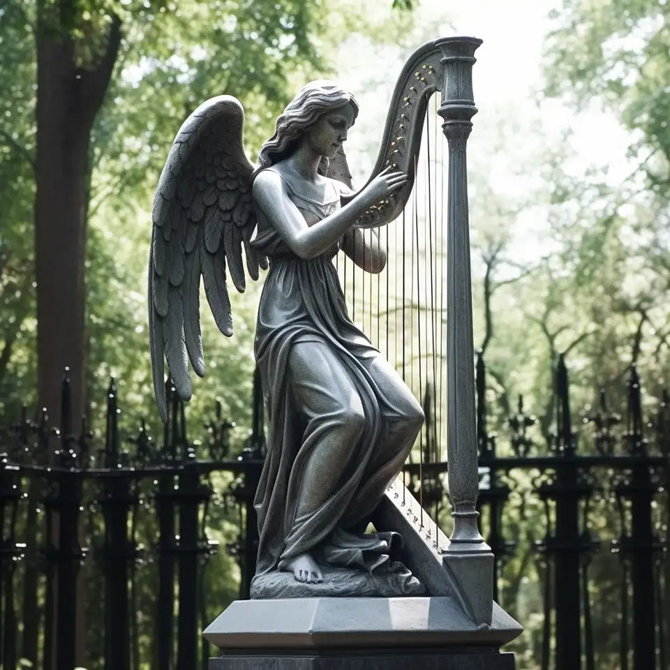 Bronze Angel With Harp Statue I