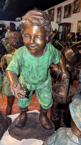 Bronze Boy Holding Frog Fountain Statue