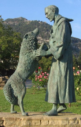 72”H Life Size Saint Francis with Wolf Bronze Statue