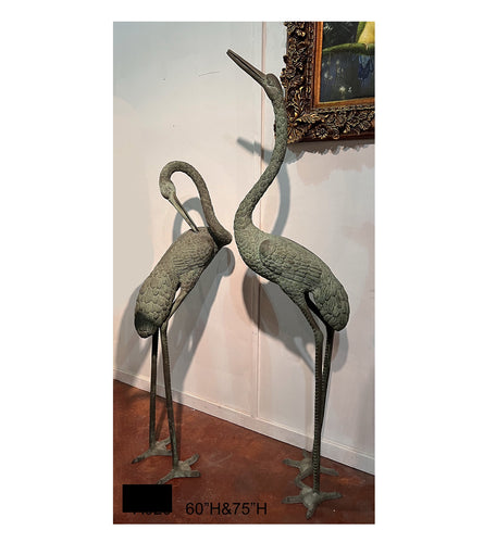 Bronze Crane Fountain Statues Pair with Verdi Finish