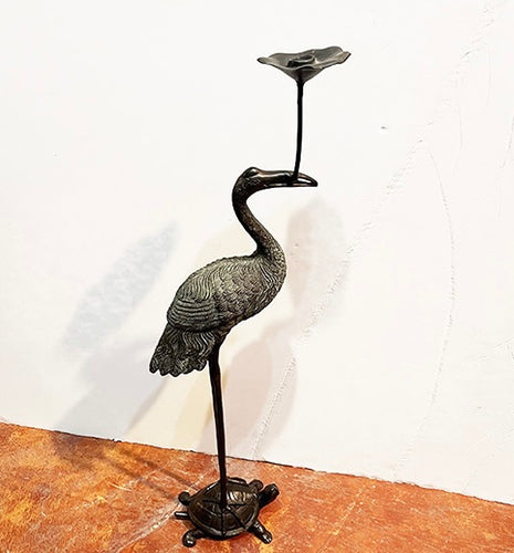 Good Luck Bronze Crane Statue Resting on Turtle II