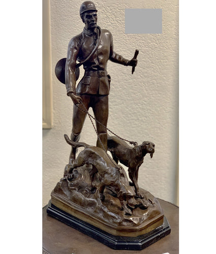 Bronze Hunter with Labrador Dog Statue