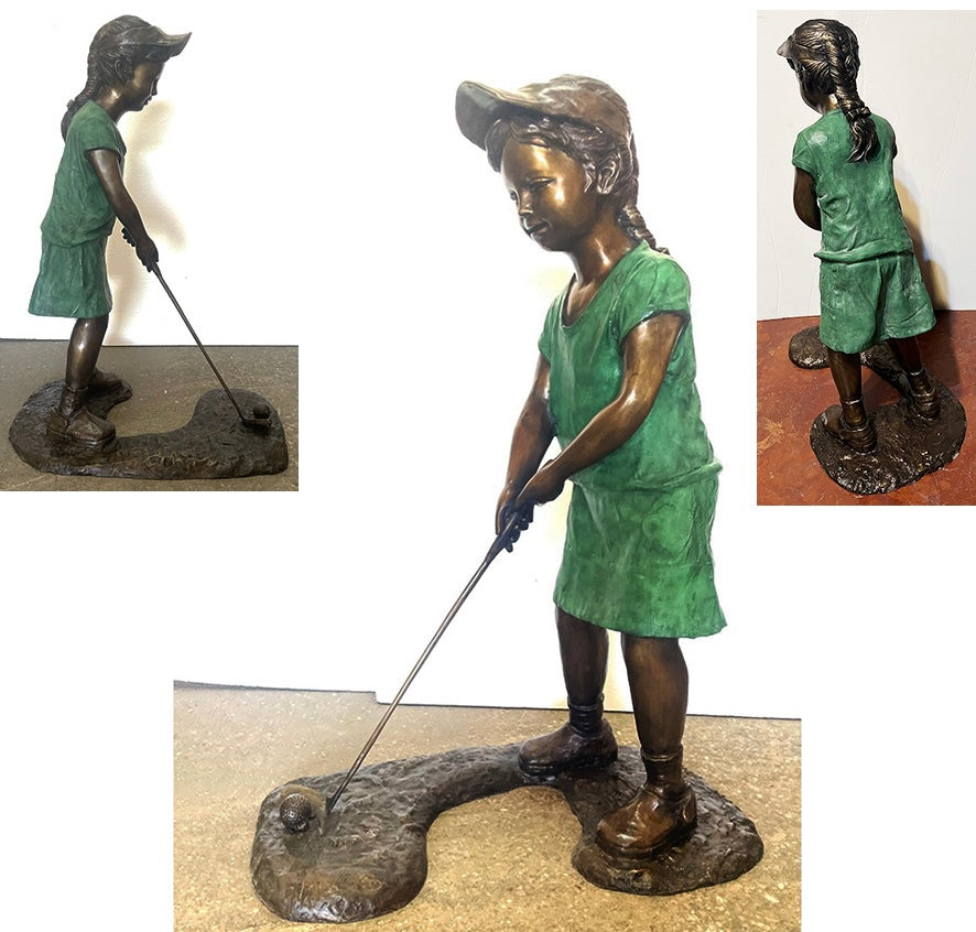 Bronze Golfer Girl Statue