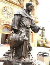Load image into Gallery viewer, 72”H Life Size Saint Francis with Wolf of Gubbio Bronze Statue