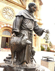 72”H Life Size Saint Francis with Wolf of Gubbio Bronze Statue