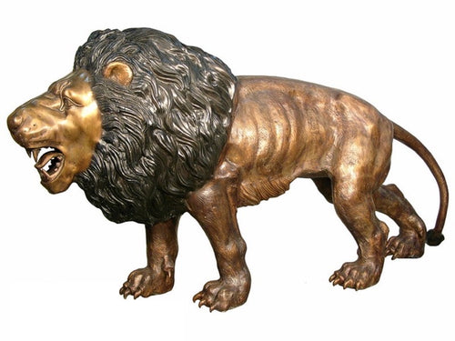 Bronze Life Size Roaring Lion Sculpture Left