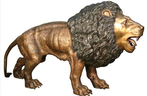 Bronze Life Size Roaring Lion Sculpture Right