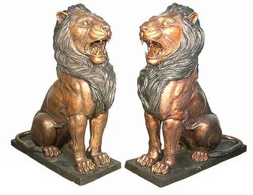 Majestic Sitting Bronze Lion Sculptures Pair - 66”H