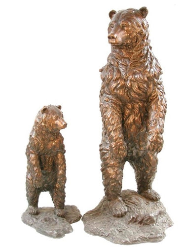 Daddy and Baby Bear Bronze Sculptures Pair