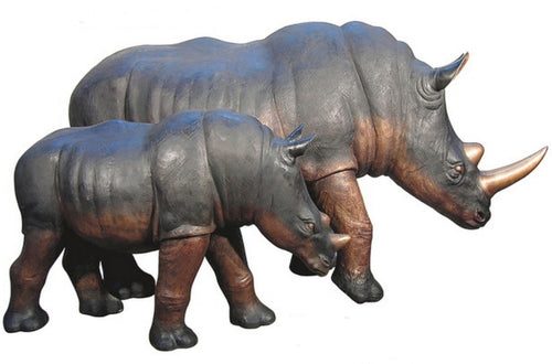 Pair of Bronze Rhinoceros Fountain Statues
