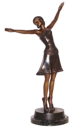 Elegant Bronze Chiparus Art Deco Dancer Woman Statue - 23”H