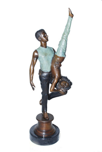 Bronze Acrobatic Male and Female Dancer Statue - 29”H
