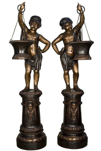 Architectural Life Size Bronze Boy Planter Statues - Pair