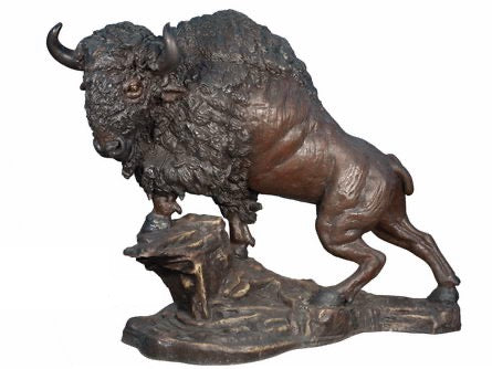 Life Size Bronze Bison Statue on Mountain Ridge