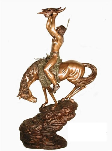 Bronze Native Indian Warrior on Horse Statue