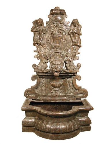 Classical Bronze Urn and Lion Head Wall Fountain - 55”H