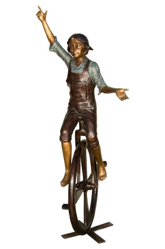 Bronze Life Size Boy on Unicycle Statue - 73”H