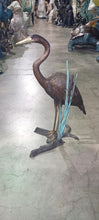 Load image into Gallery viewer, Bronze Heron Sculpture by a Cattail