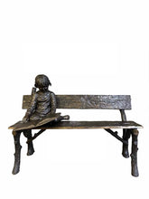 Load image into Gallery viewer, Bronze Girl Reading Book on Bench Sculpture