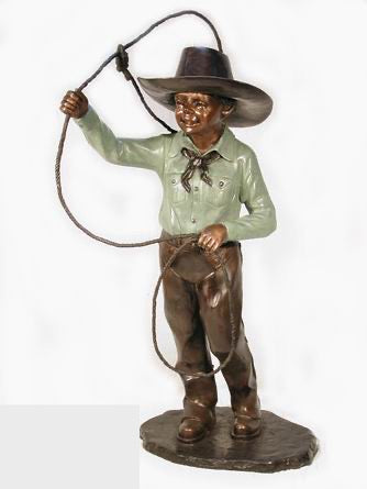 Bronze Western Cowboy Statue with Lasso