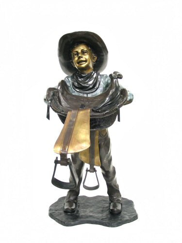 Bronze Western Cowboy with Saddle Statue - Large