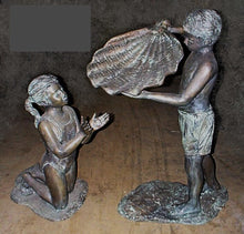 Load image into Gallery viewer, Bronze Boy and Girl Fountain Statues with Shell