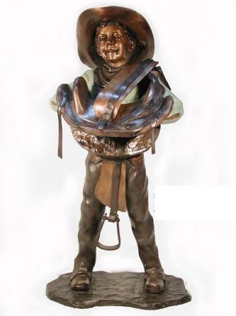 Bronze Western Cowboy with Saddle Statue - Large