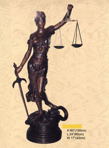 Life Size Bronze Blind Justice Statue with Scales and Sword